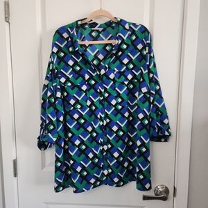 5/$30 Catherines Blue and Green Geometric Top